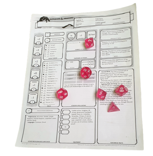 character sheet to help you learn how to play