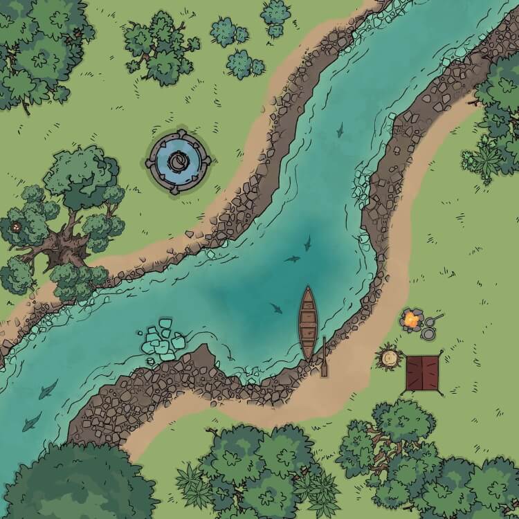 dnd storytelling drawing of woods and river